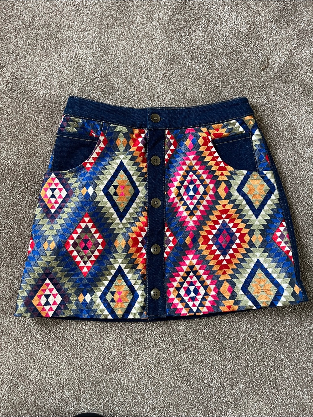 Anthropologie Denim Patterned Skirt